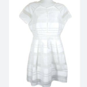COPY - Cremieux Dress White Fit And Flare Sheer Mixed Media Flouncy Midi Size S…
